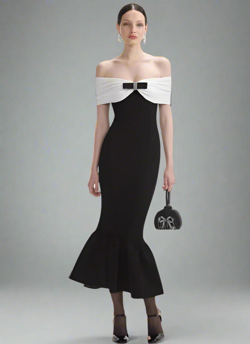 "Noir Étoile" Off Shoulder Dress
