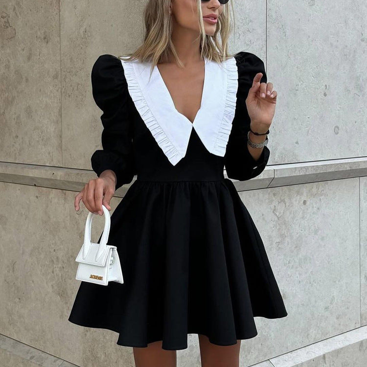 Classic Collar Puff Sleeve Dress