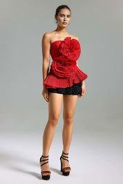 Crimson Bloom Sculpted Corset Top