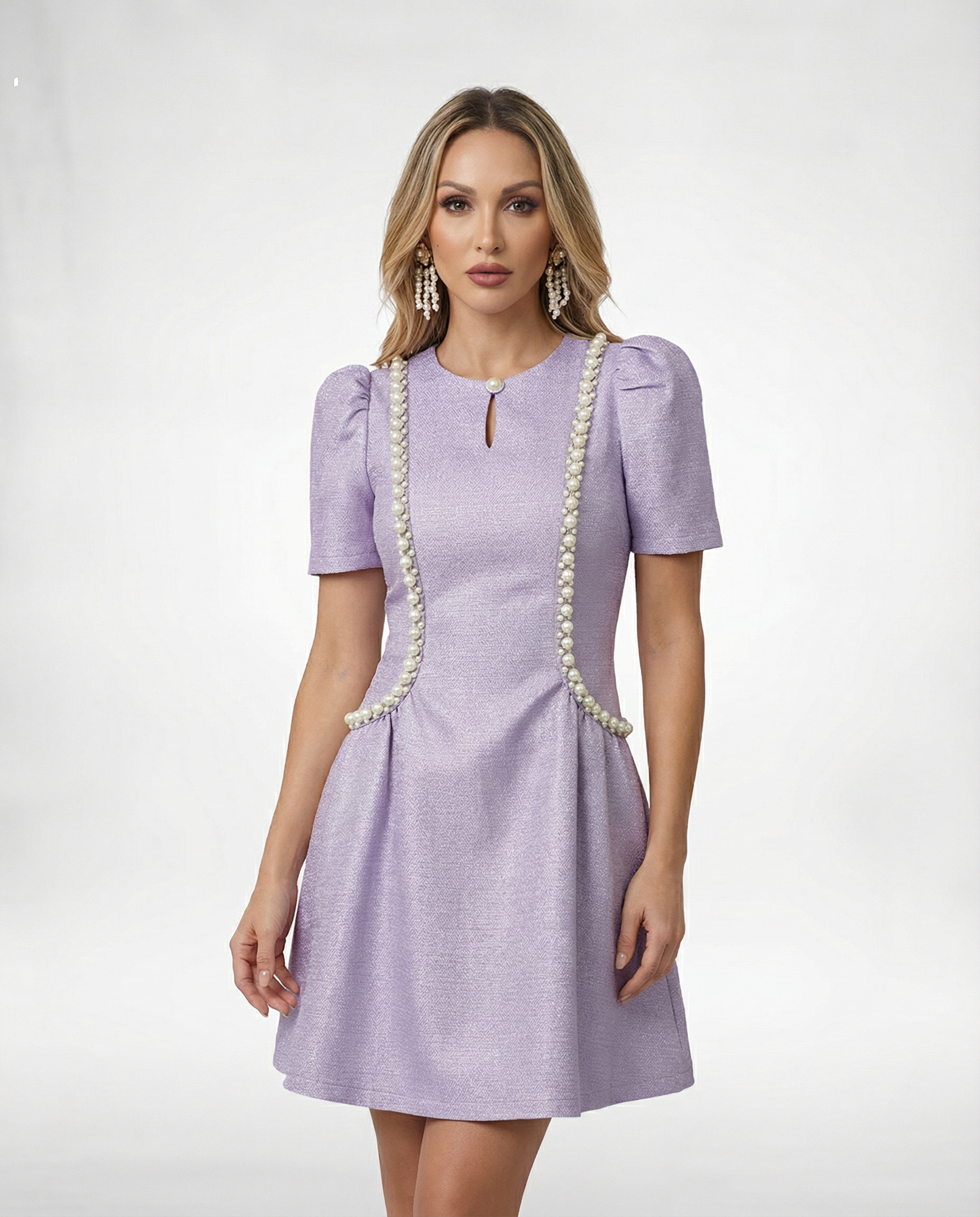 Lavender Shimmer Pearl A-Line Mini Dress