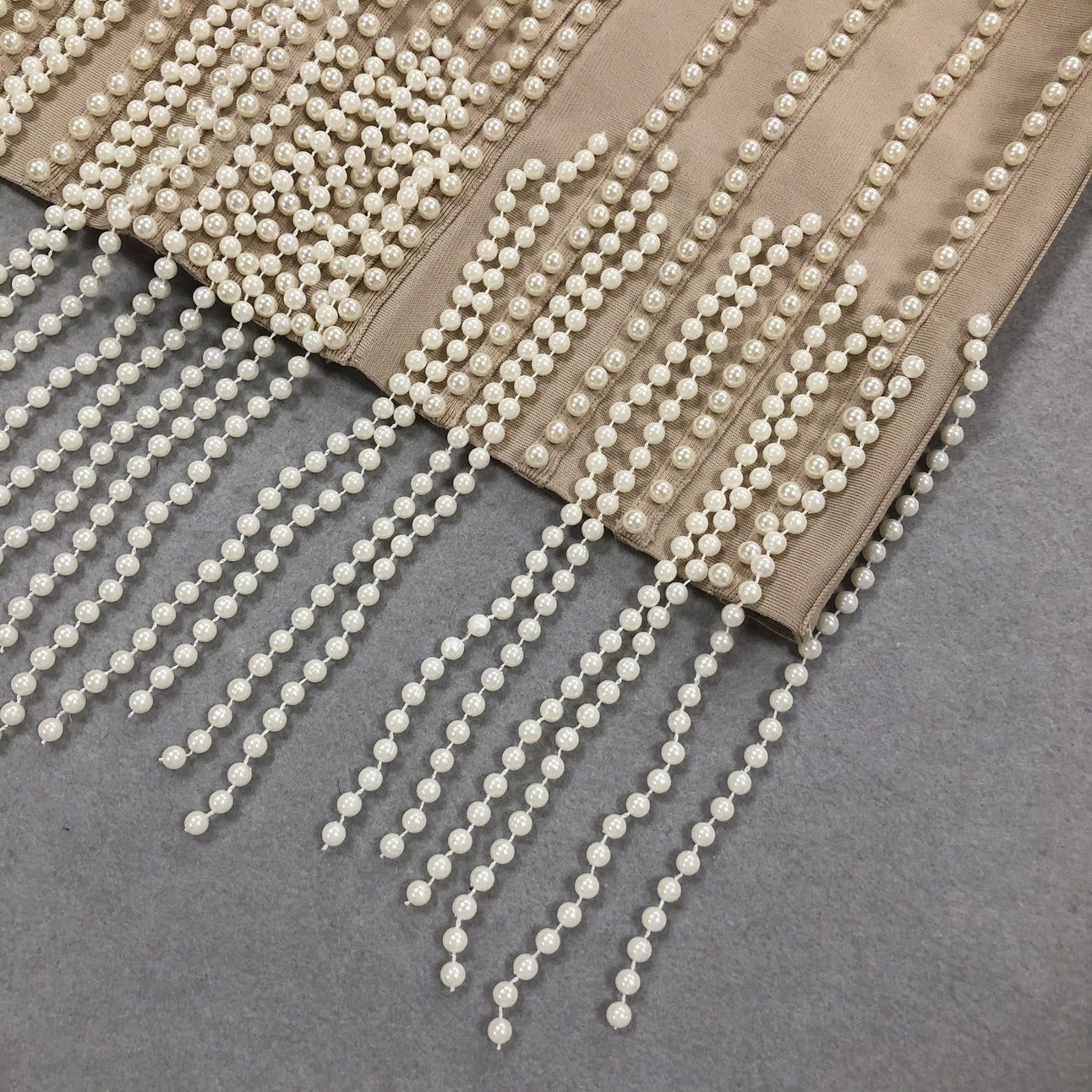 Pearl-Embellished Sculpted Mini Dress