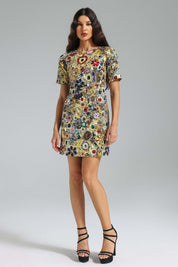 Golden Tapestry Floral Dress