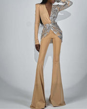 Deep V Shaped Sequined Long Sleeved Jumpsuit - thelatestlabels