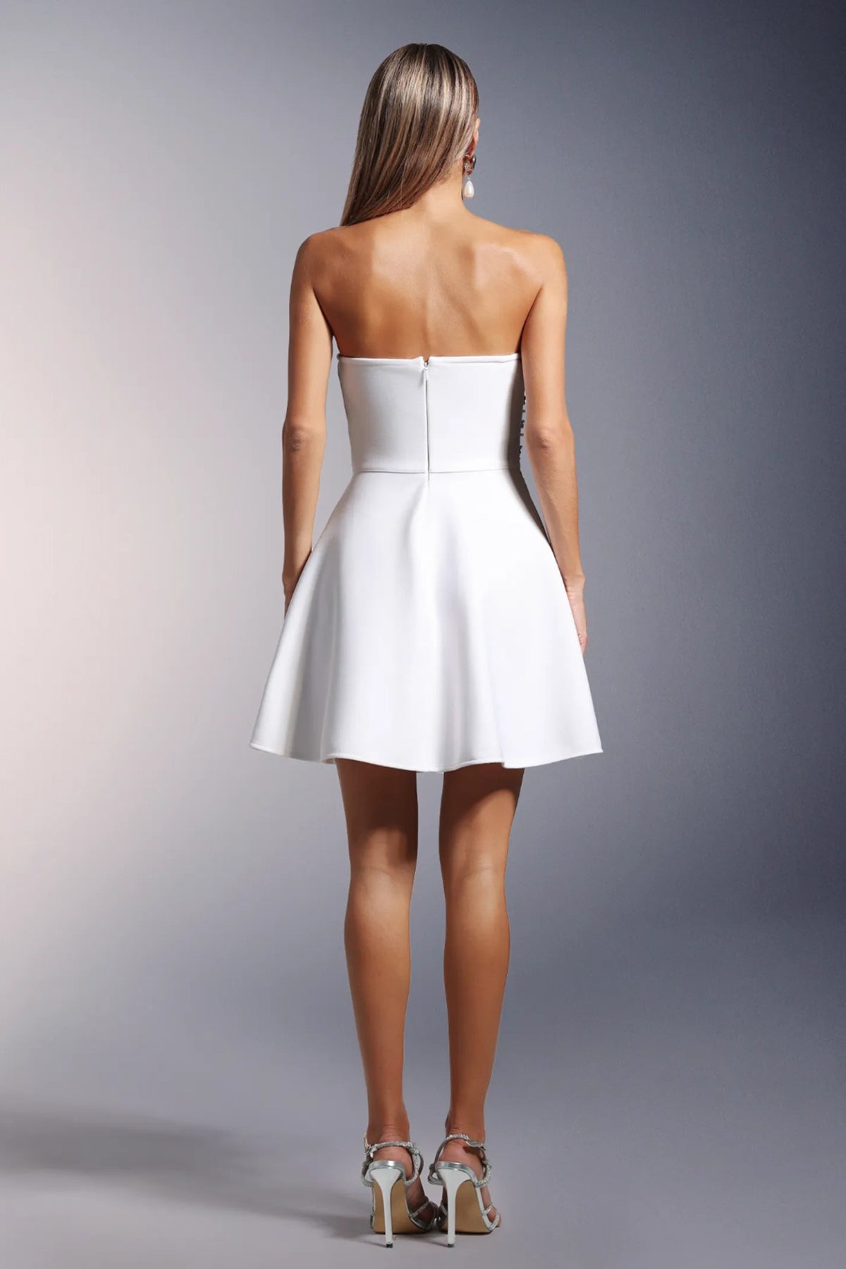 White Strapless Embellished Mini Dress