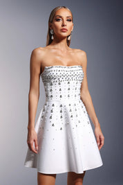 White Strapless Embellished Mini Dress