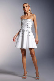White Strapless Embellished Mini Dress