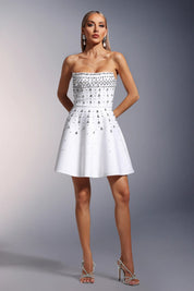 White Strapless Embellished Mini Dress