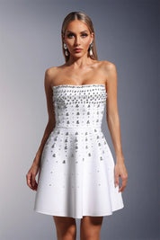 White Strapless Embellished Mini Dress