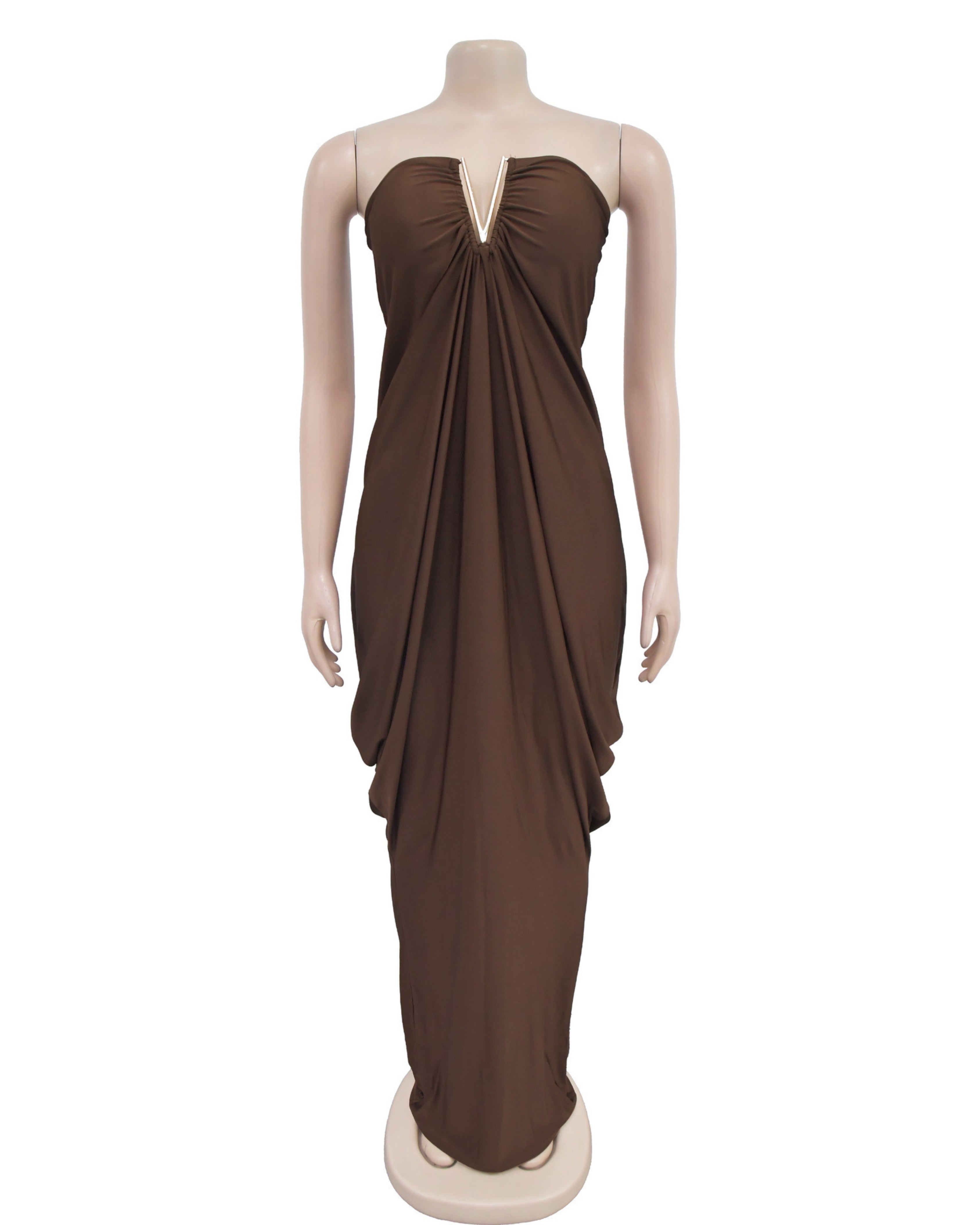 Mocha Drape Elegance Gown