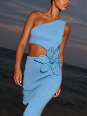 Azure Bloom Midi Dress