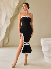 Black & White Scallop-Edge Strapless Bodycon Dress