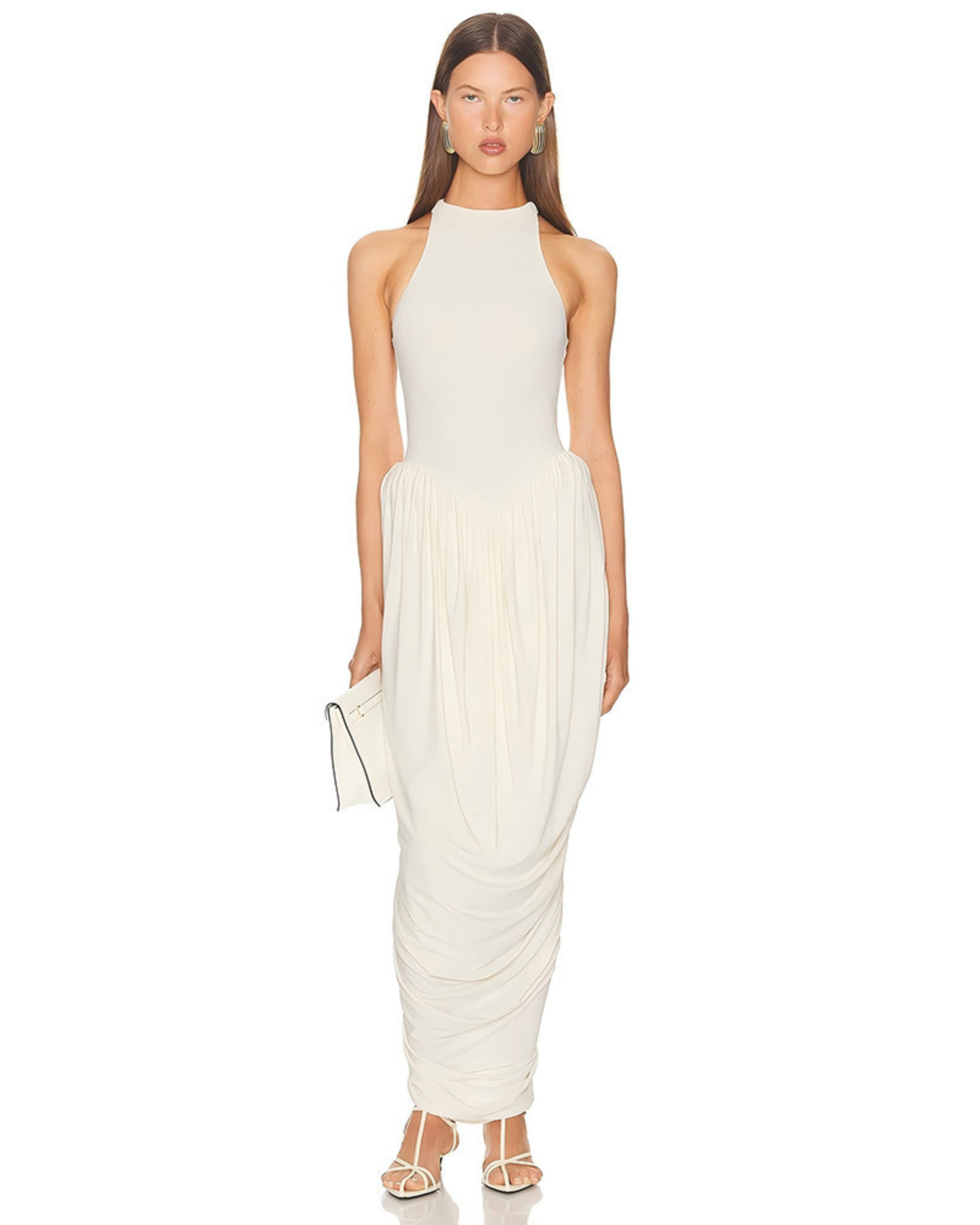 Ivory Draped Column Gown