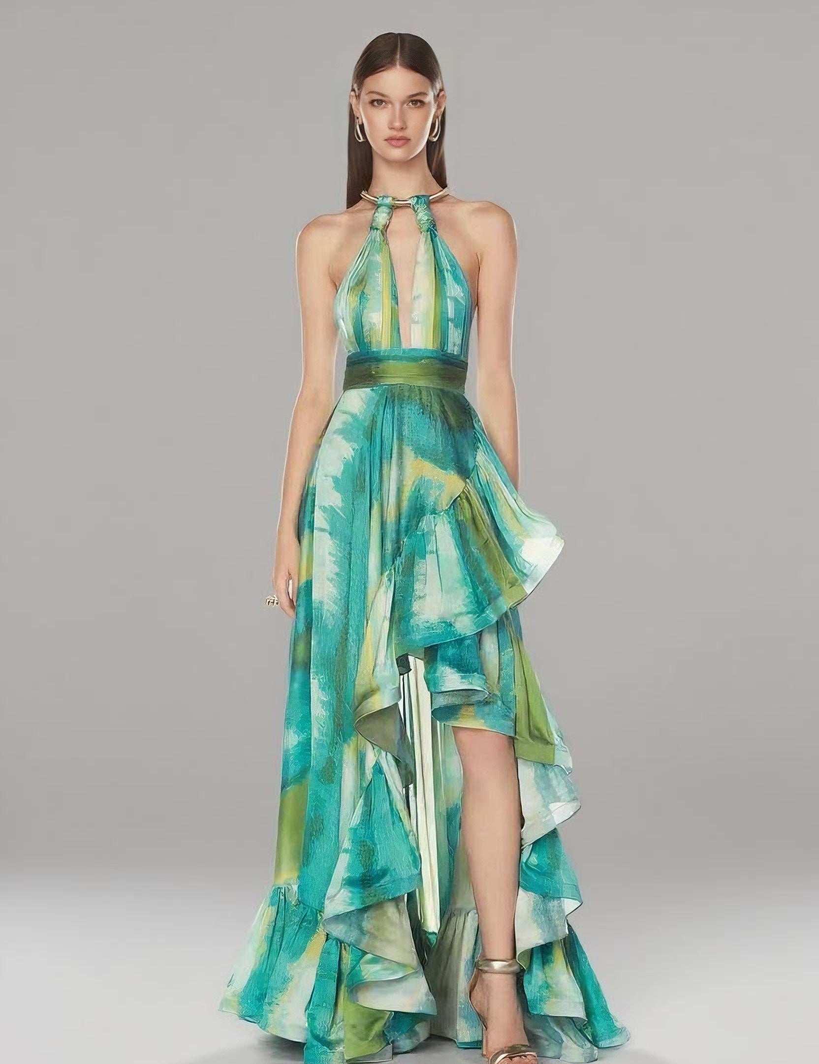 Halter Neck Smudged Printed Dress - thelatestlabels