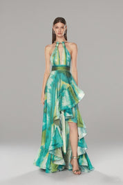 Halter Neck Smudged Printed Dress - thelatestlabels