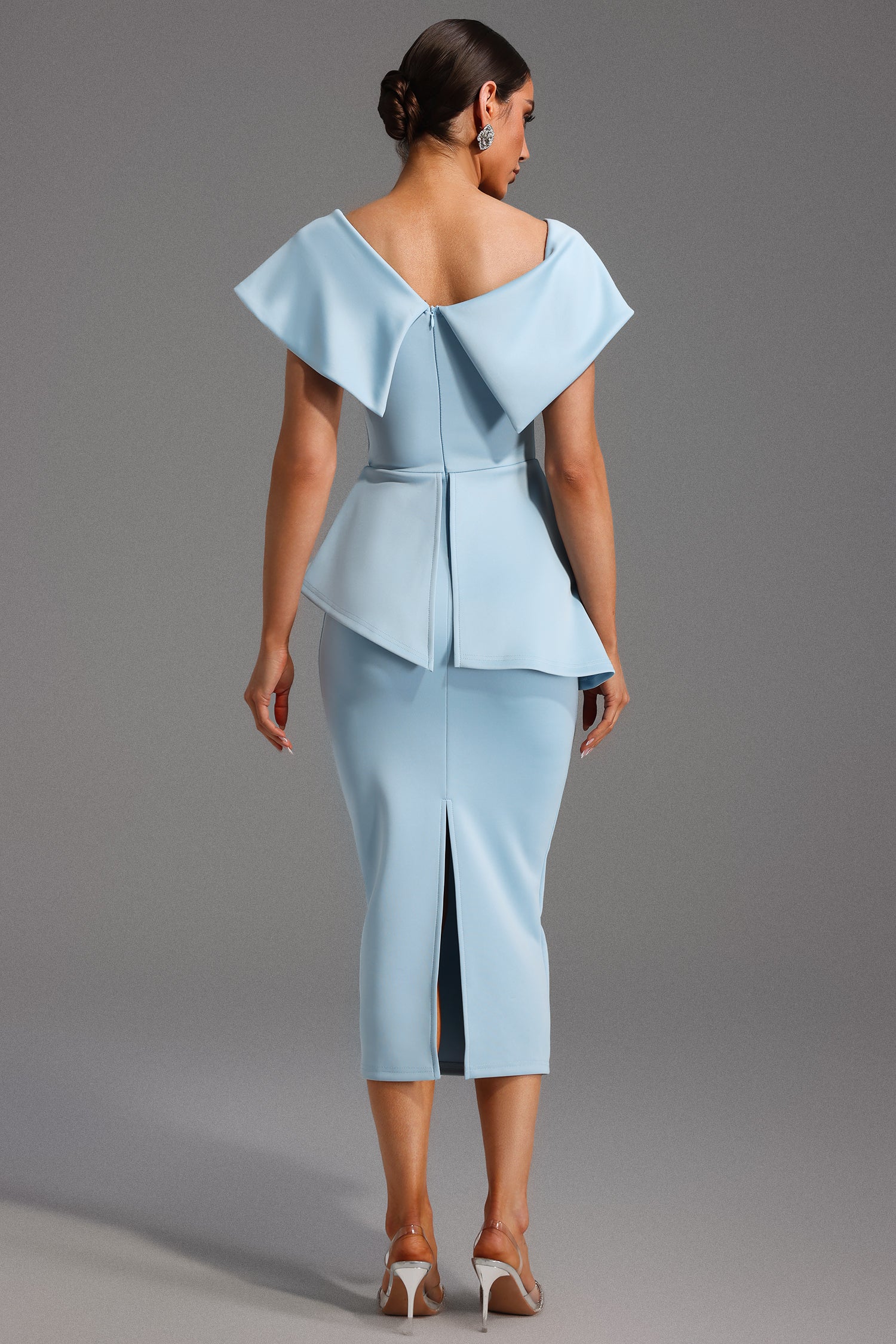 Blue Grace Peplum Midi Dress