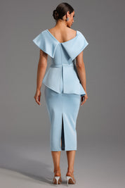 Blue Grace Peplum Midi Dress