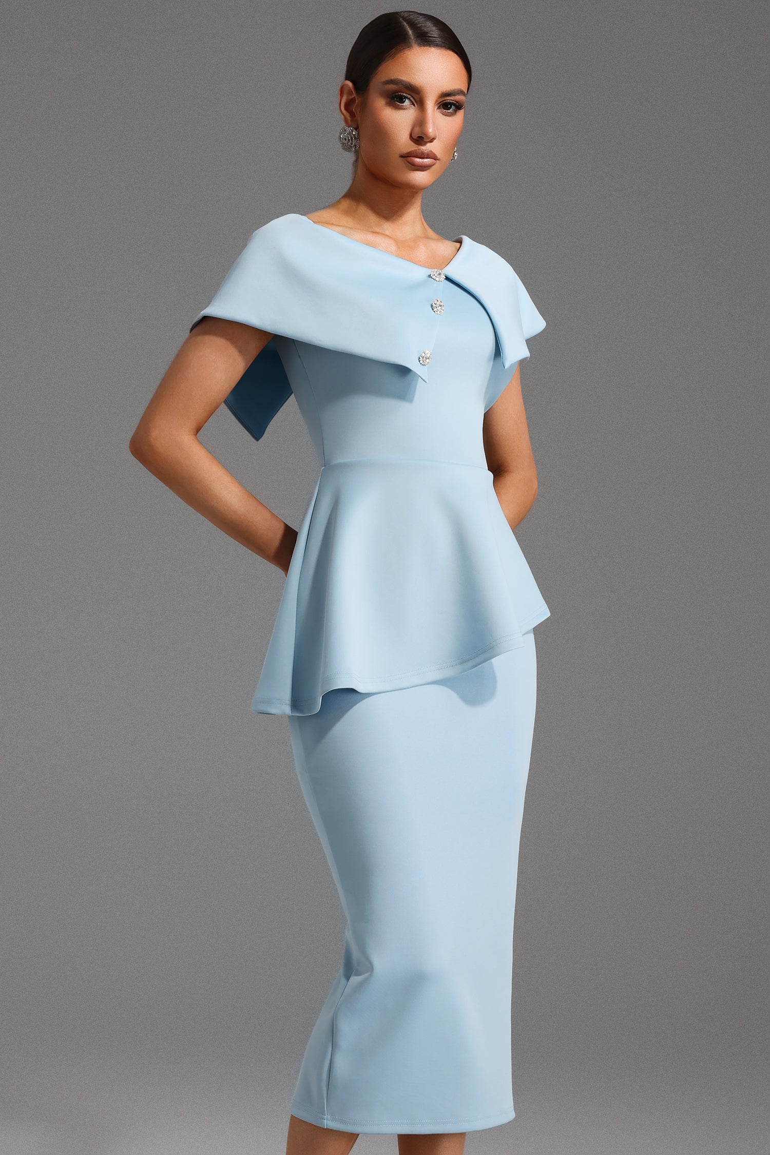 Blue Grace Peplum Midi Dress