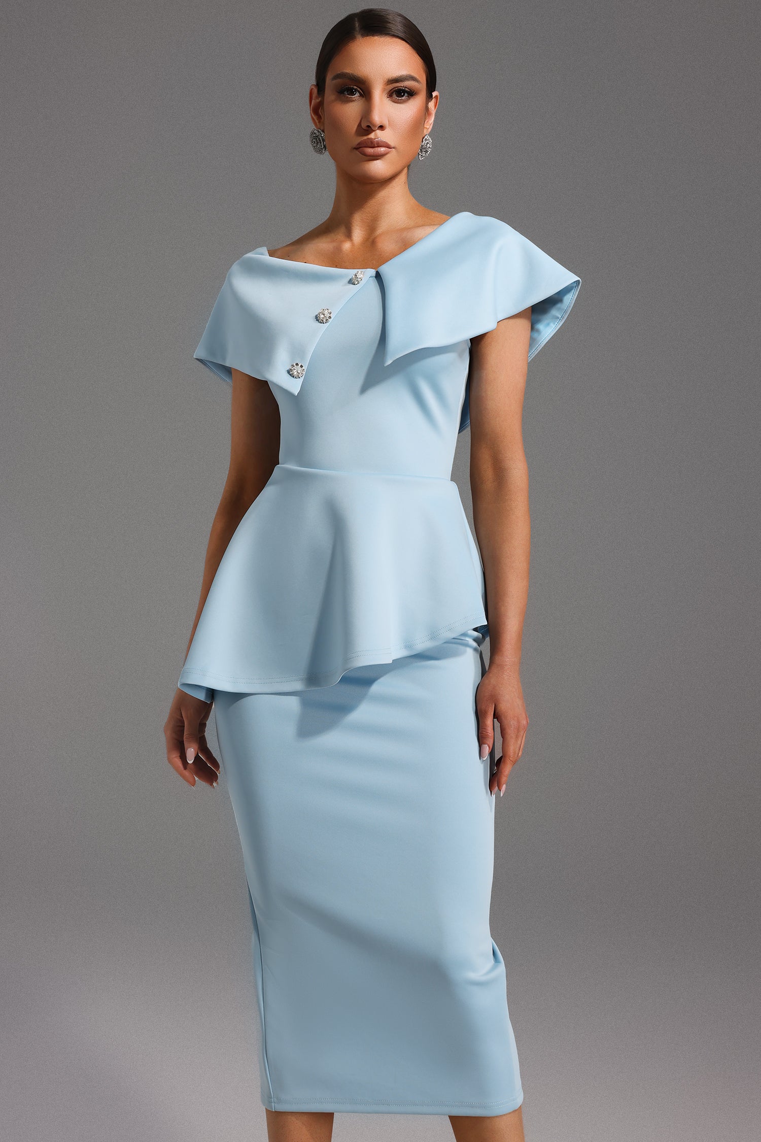 Blue Grace Peplum Midi Dress