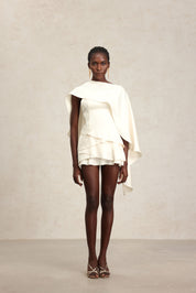 White Ruffle Cape Dress