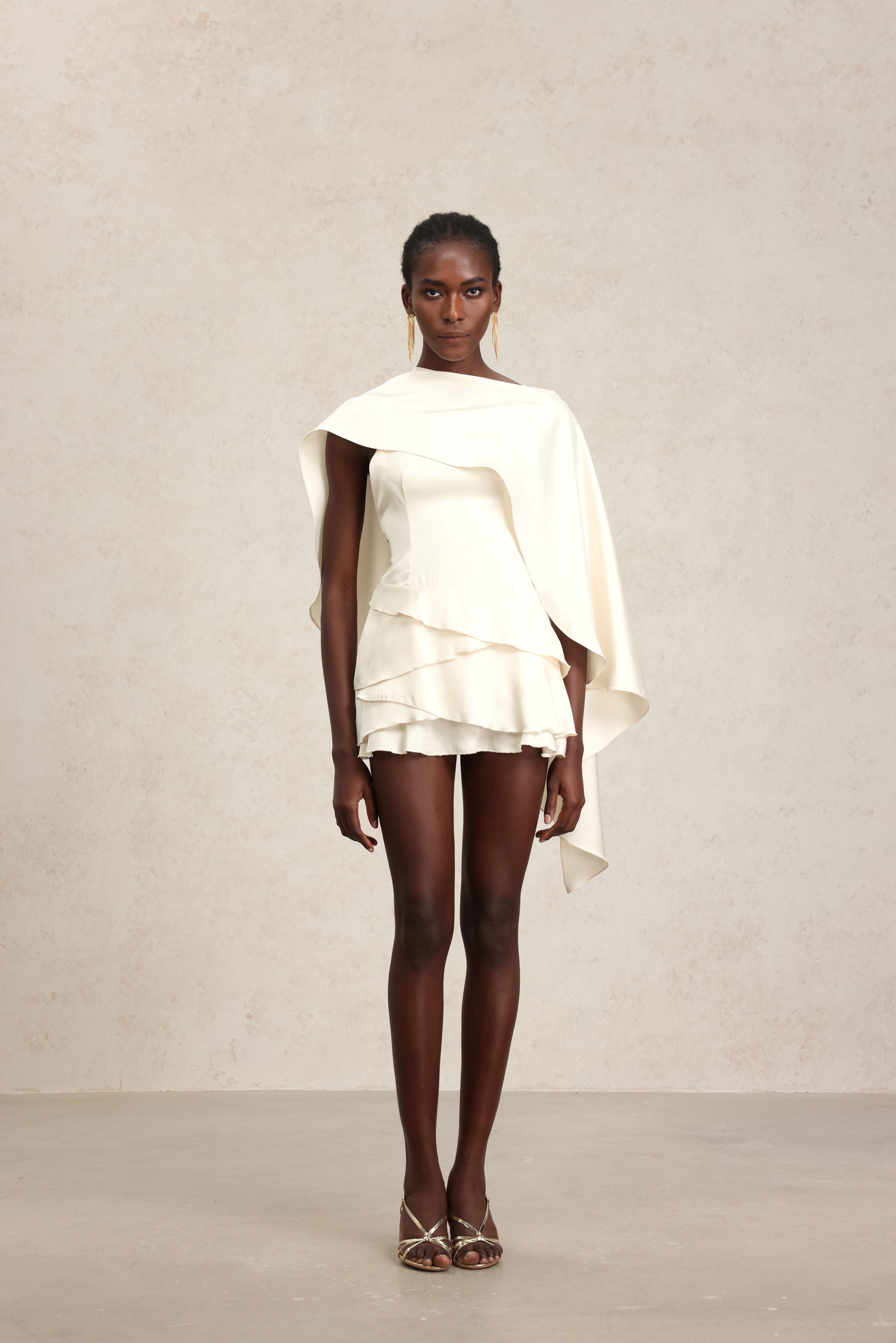 White Ruffle Cape Dress