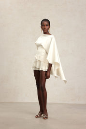 White Ruffle Cape Dress