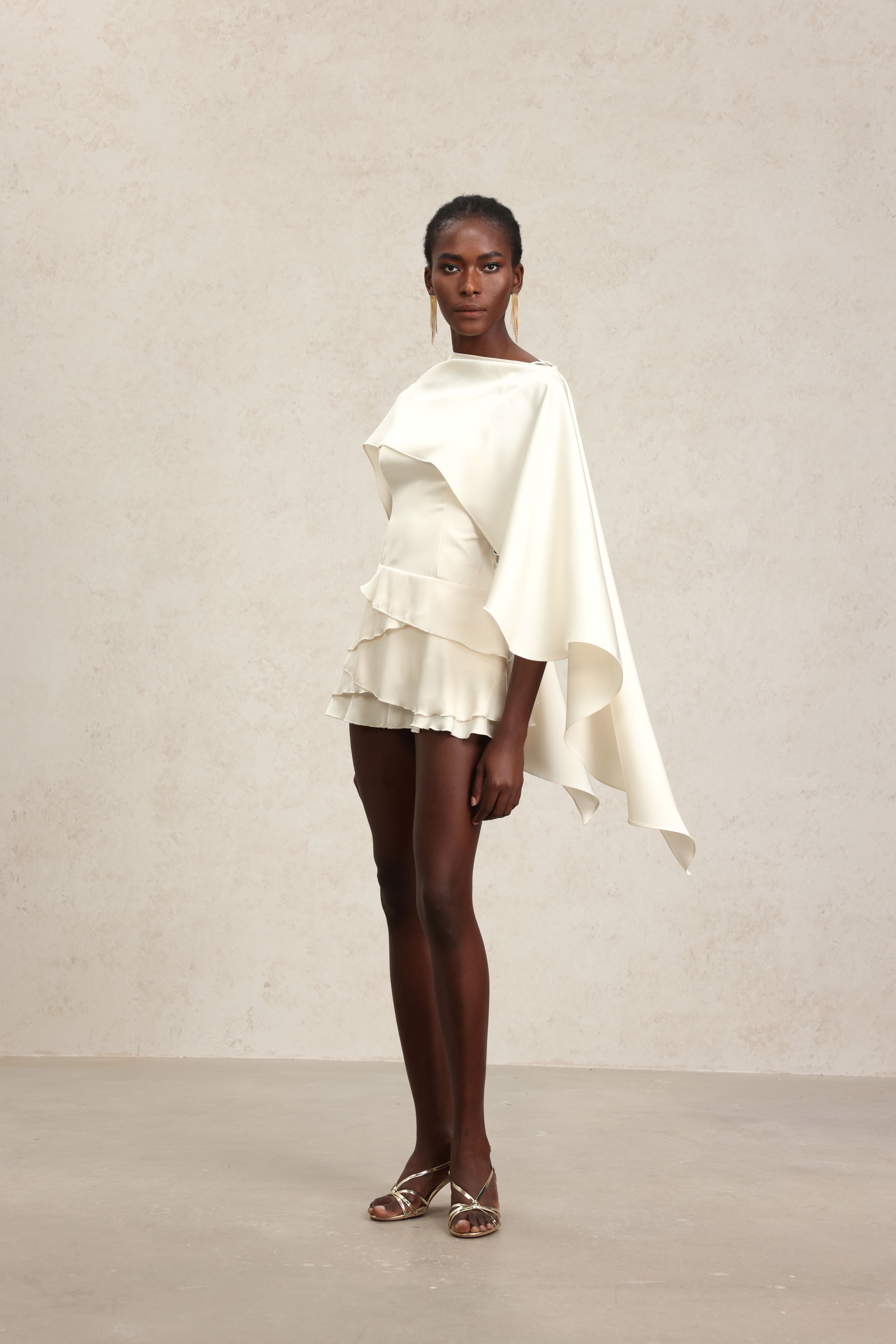 White Ruffle Cape Dress