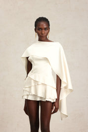 White Ruffle Cape Dress