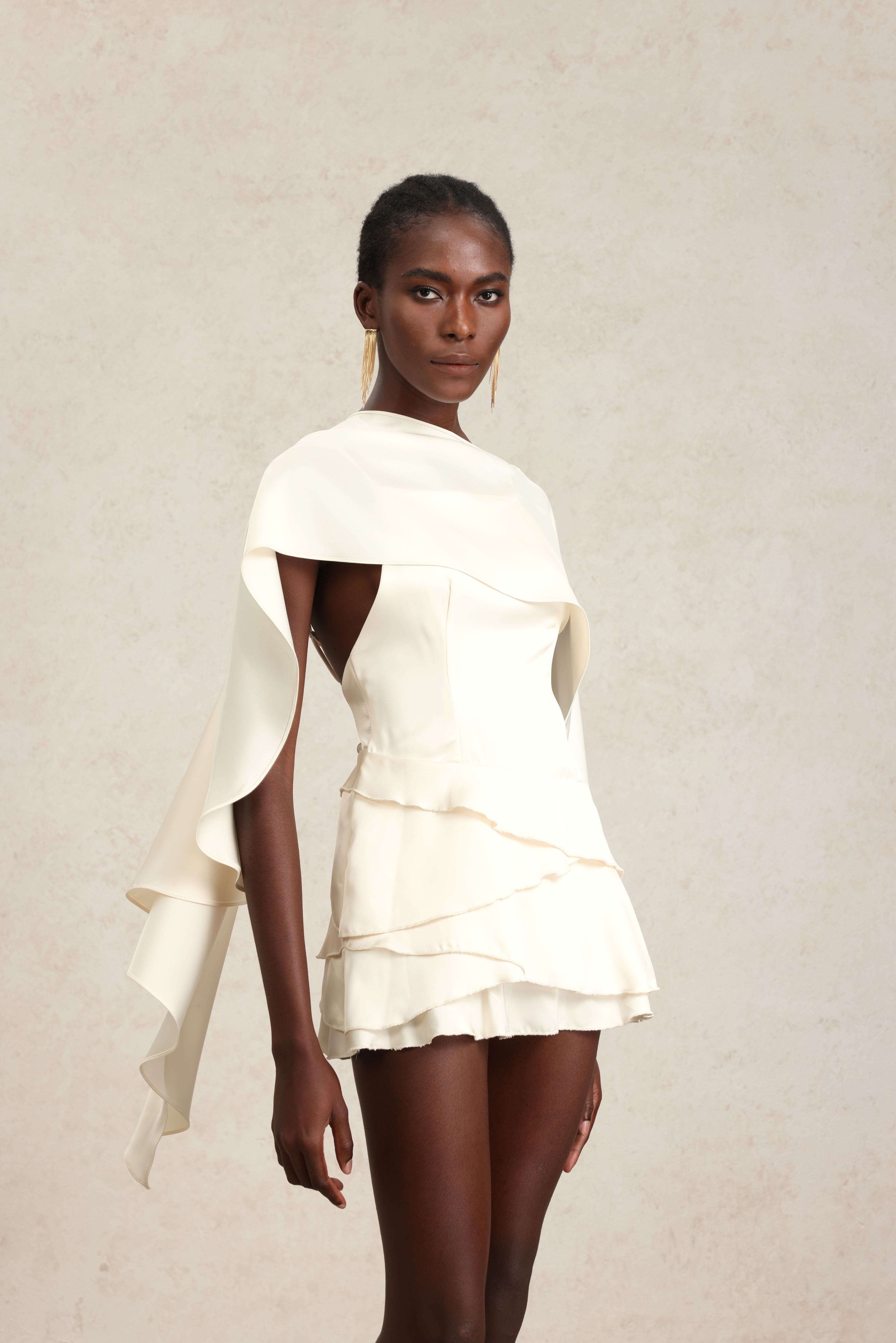 White Ruffle Cape Dress