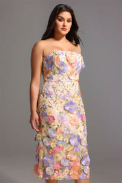 STRAPLESS FLORAL APPLIQUE DRESS