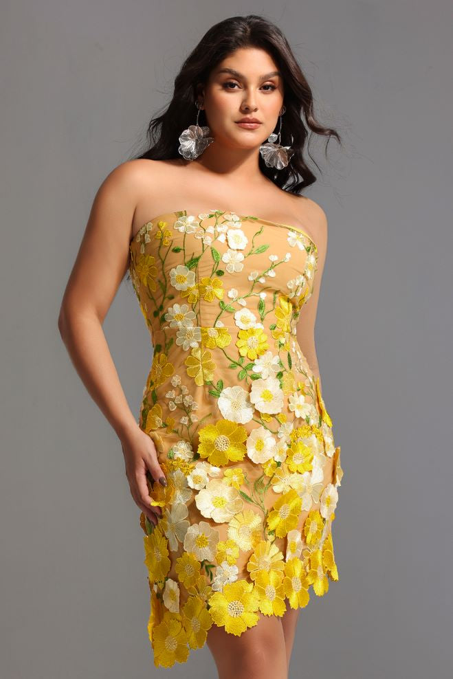 Sunlit Blossom Strapless Mini
