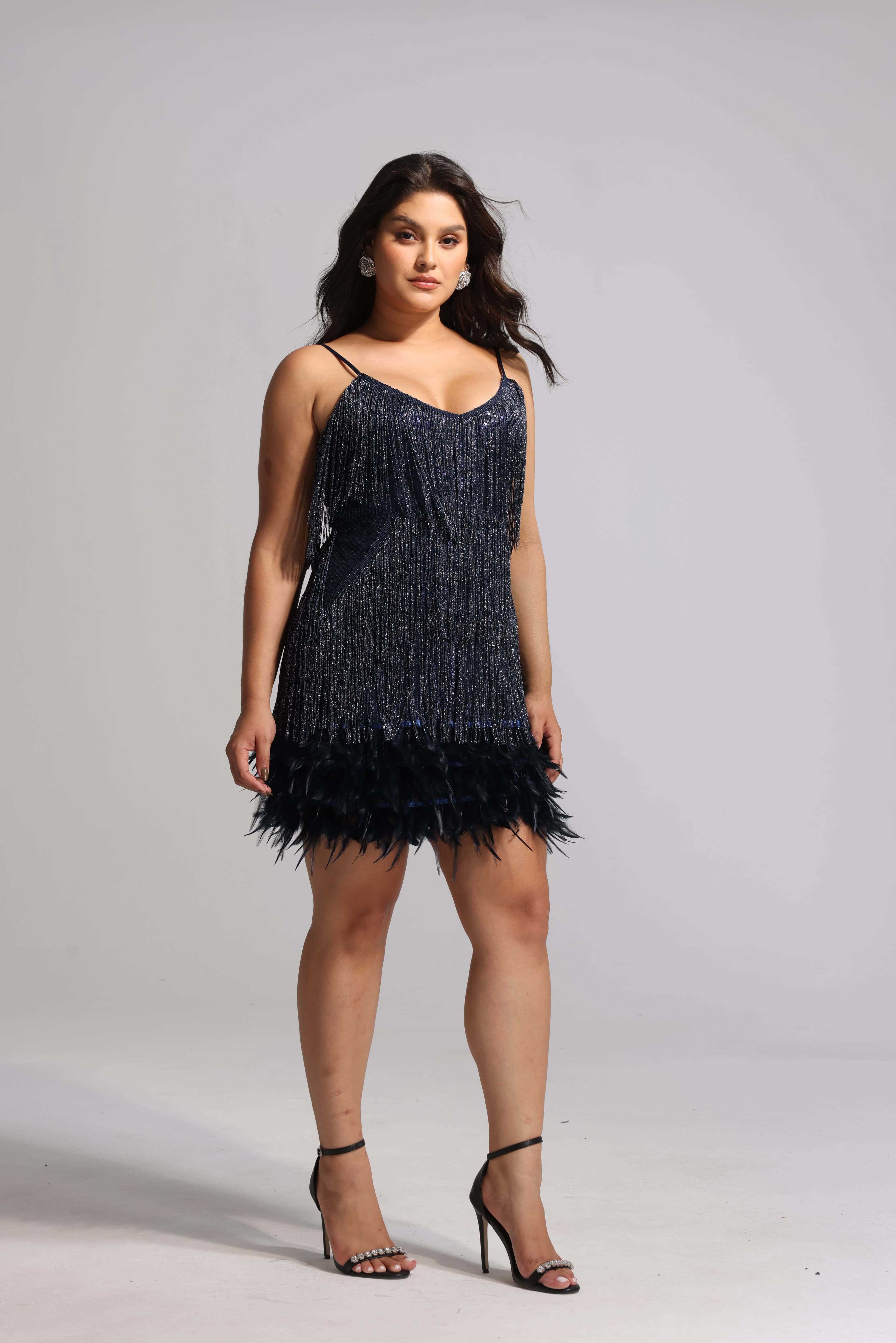 Starlit Plume Cocktail Dress