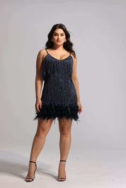 Starlit Plume Cocktail Dress