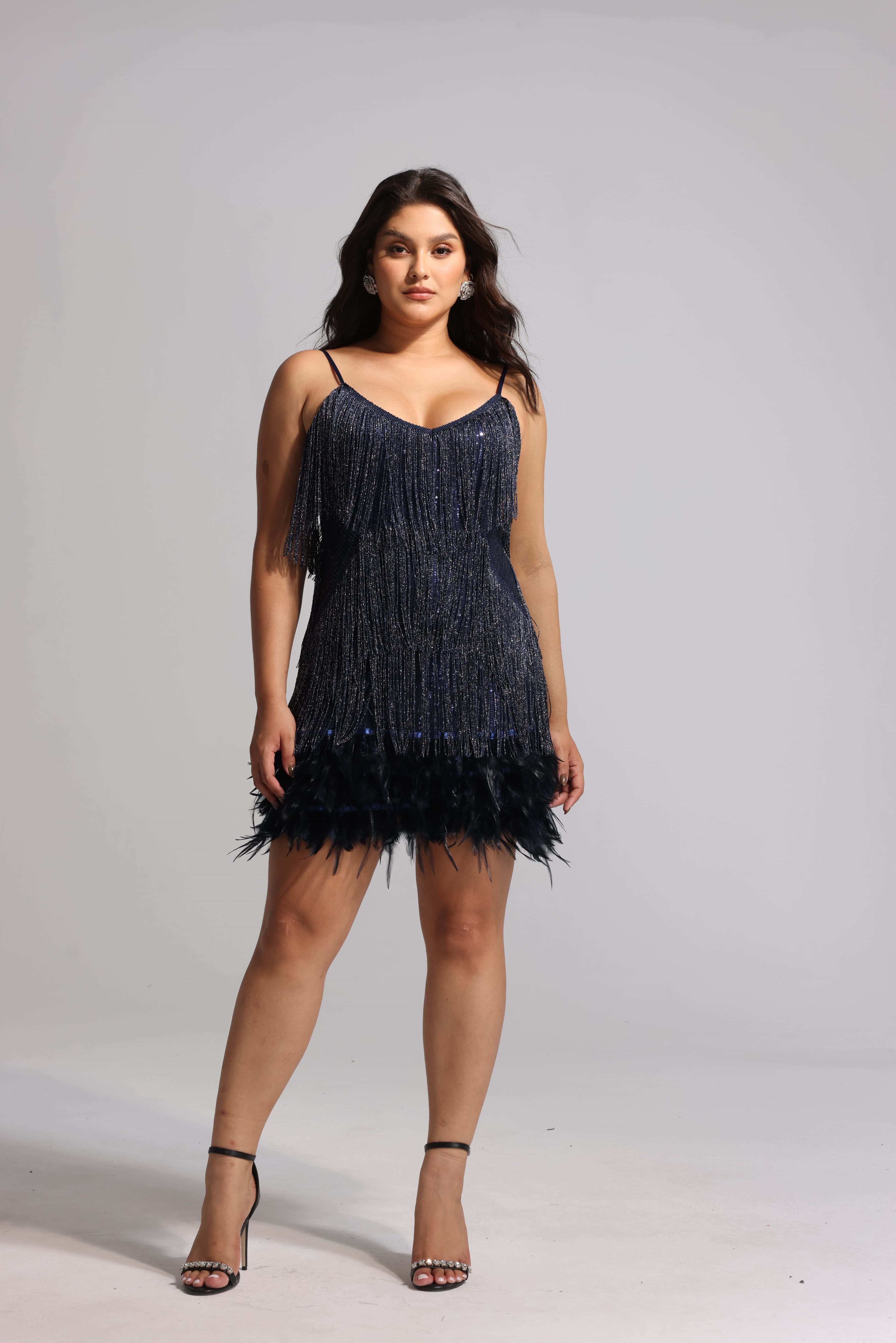 Starlit Plume Cocktail Dress