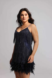 Starlit Plume Cocktail Dress
