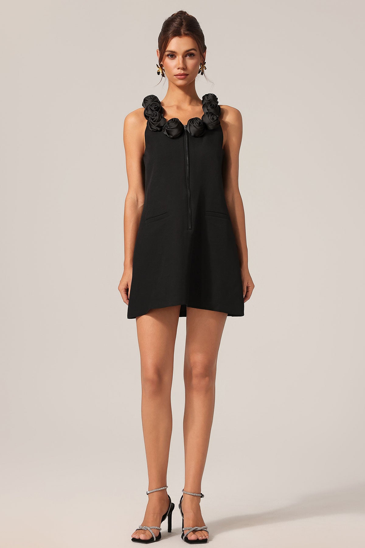 Black mini dress with ruffle straps