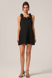 Black mini dress with ruffle straps