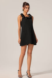Black mini dress with ruffle straps