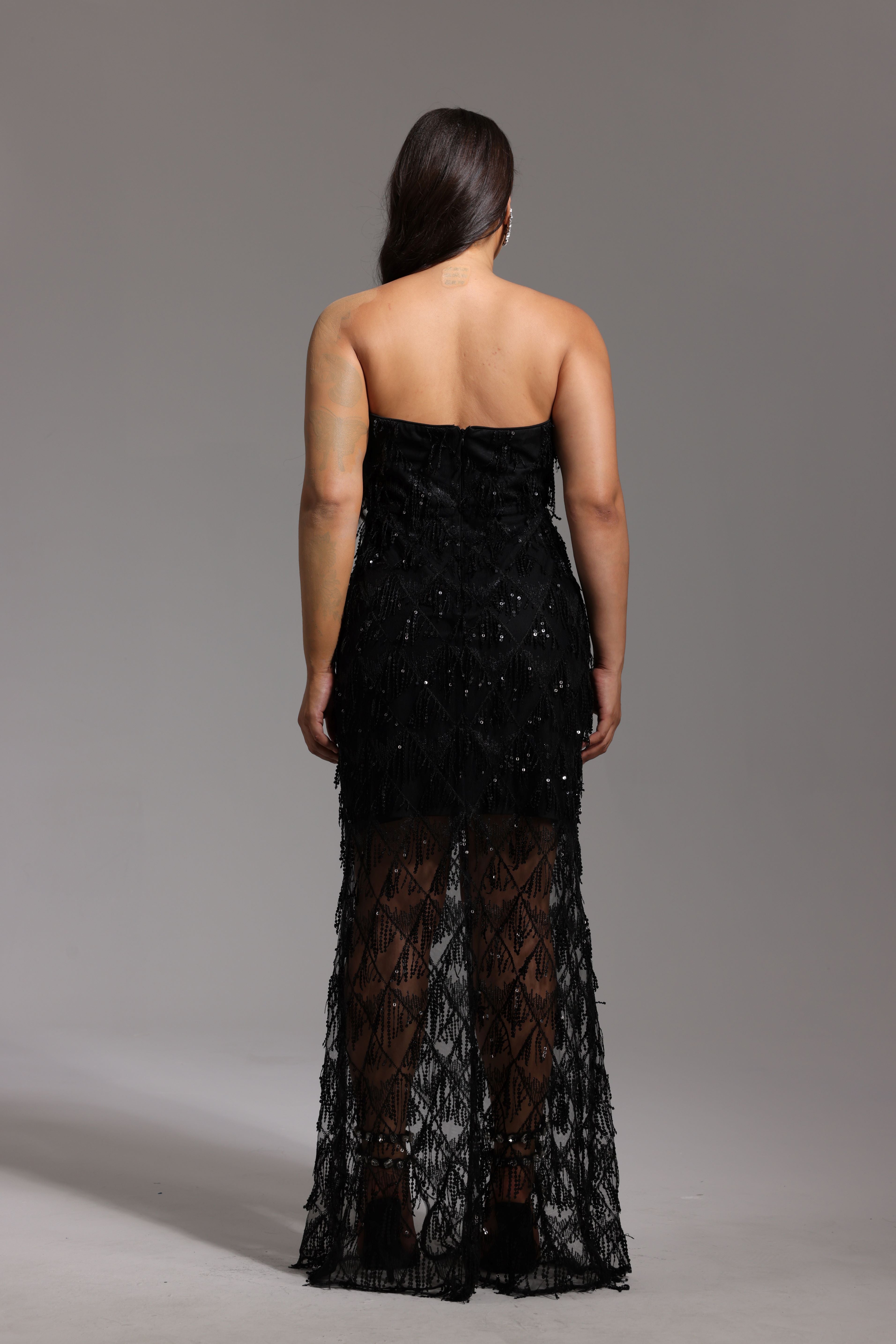 STRAPLESS SEQUIN GOWN