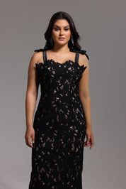 BLACK SEQUIN GOWN WITH BOW STRAPS