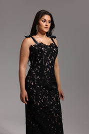 BLACK SEQUIN GOWN WITH BOW STRAPS