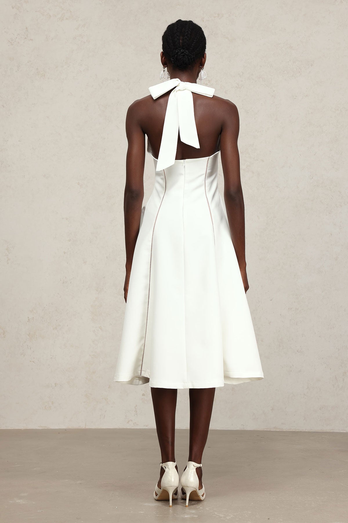White Halter Midi Dress