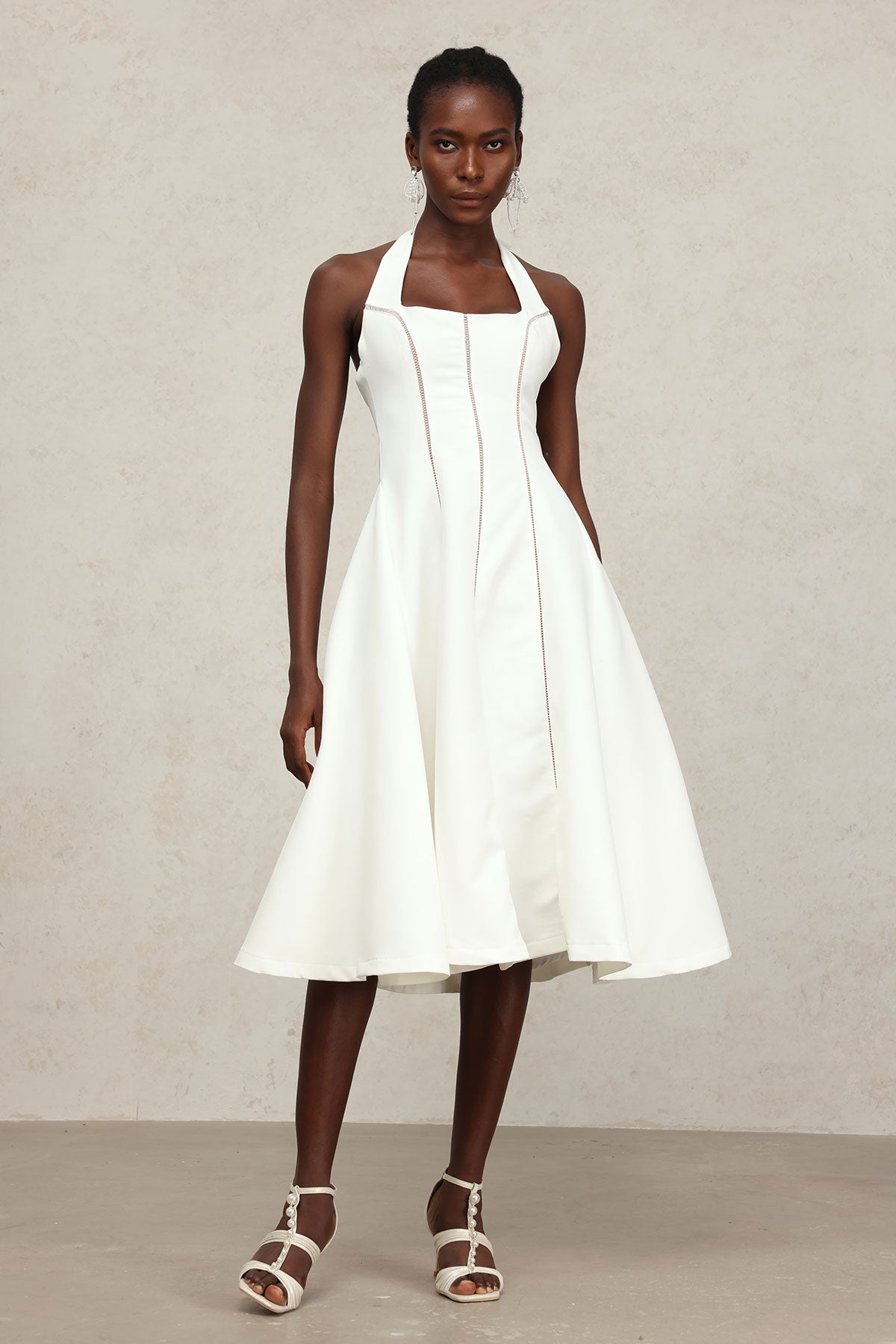 White Halter Midi Dress