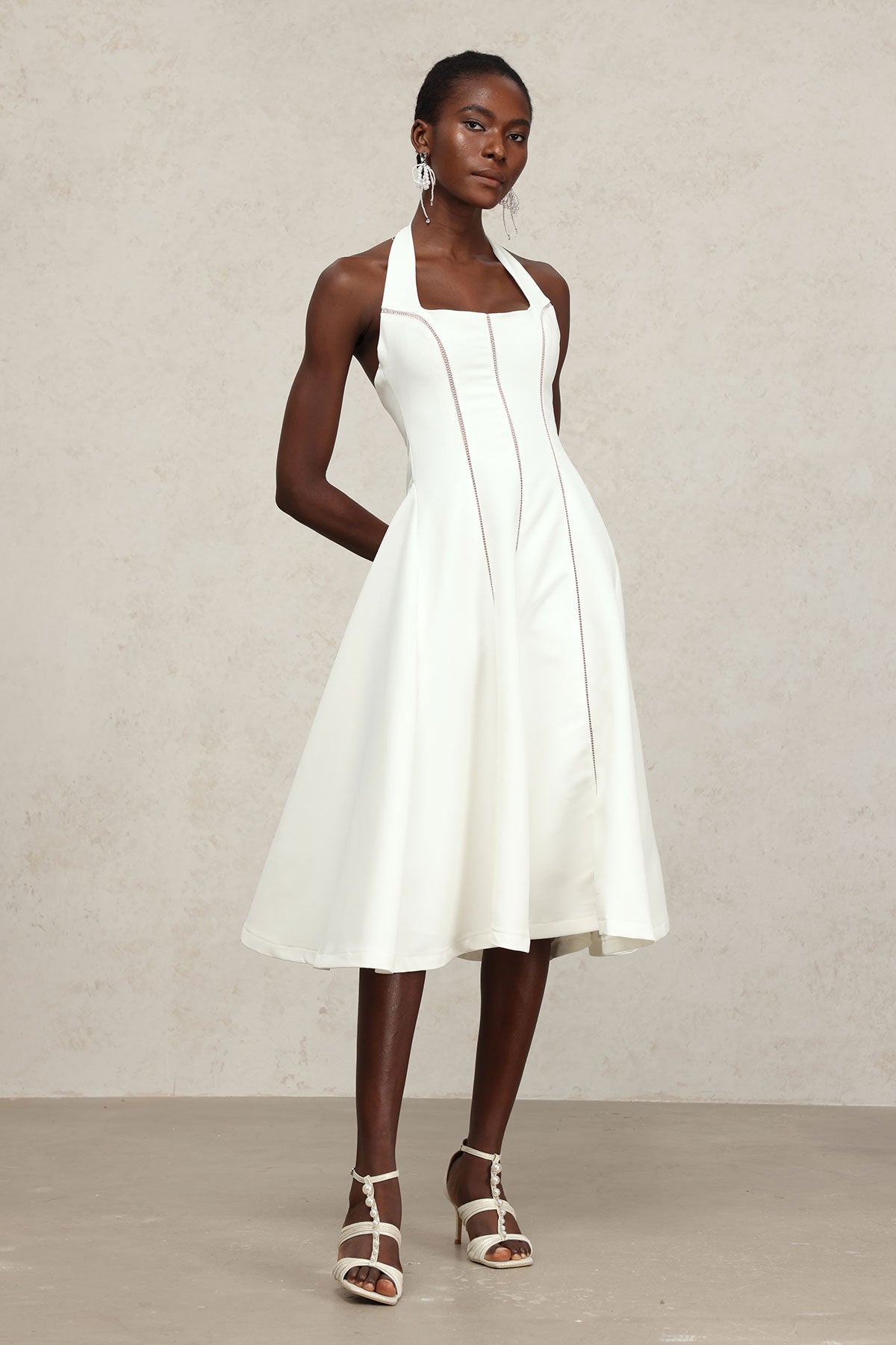 White Halter Midi Dress