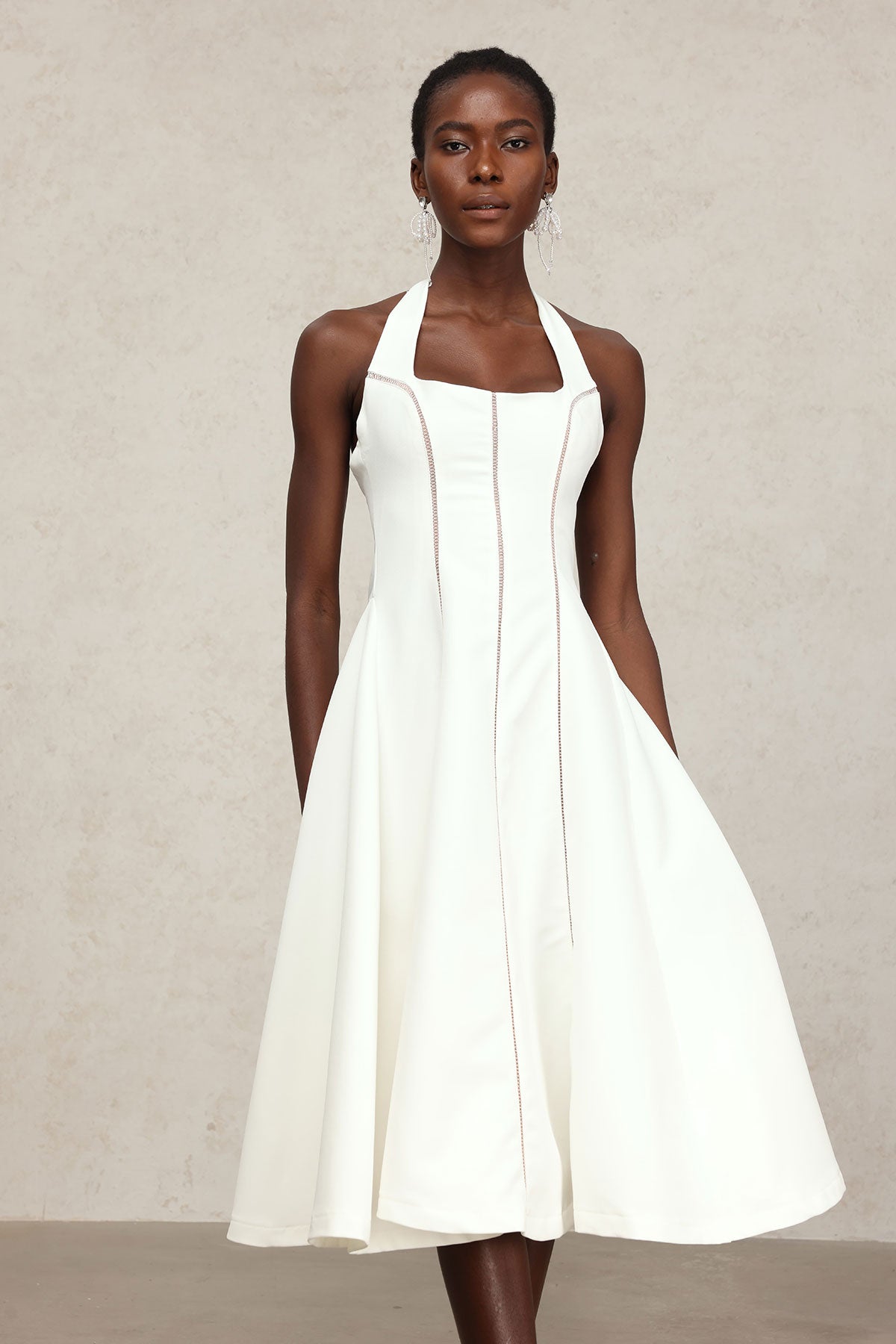 White Halter Midi Dress