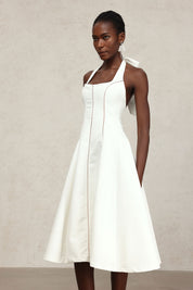White Halter Midi Dress