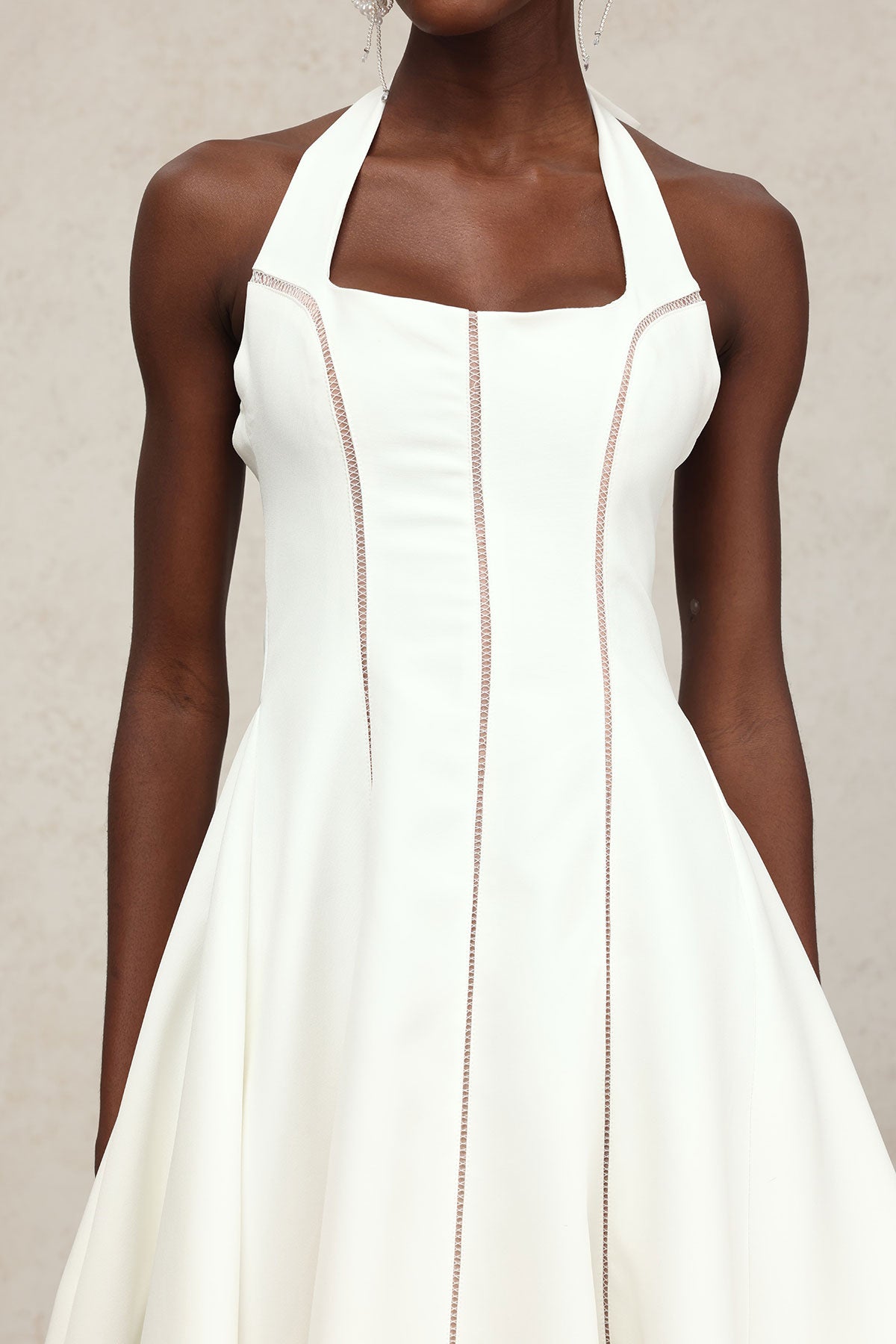 White Halter Midi Dress