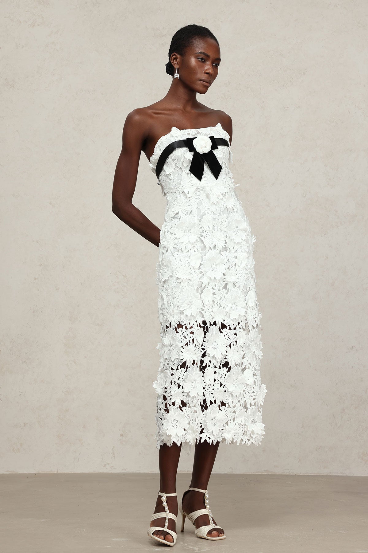 White Strapless Midi Dress
