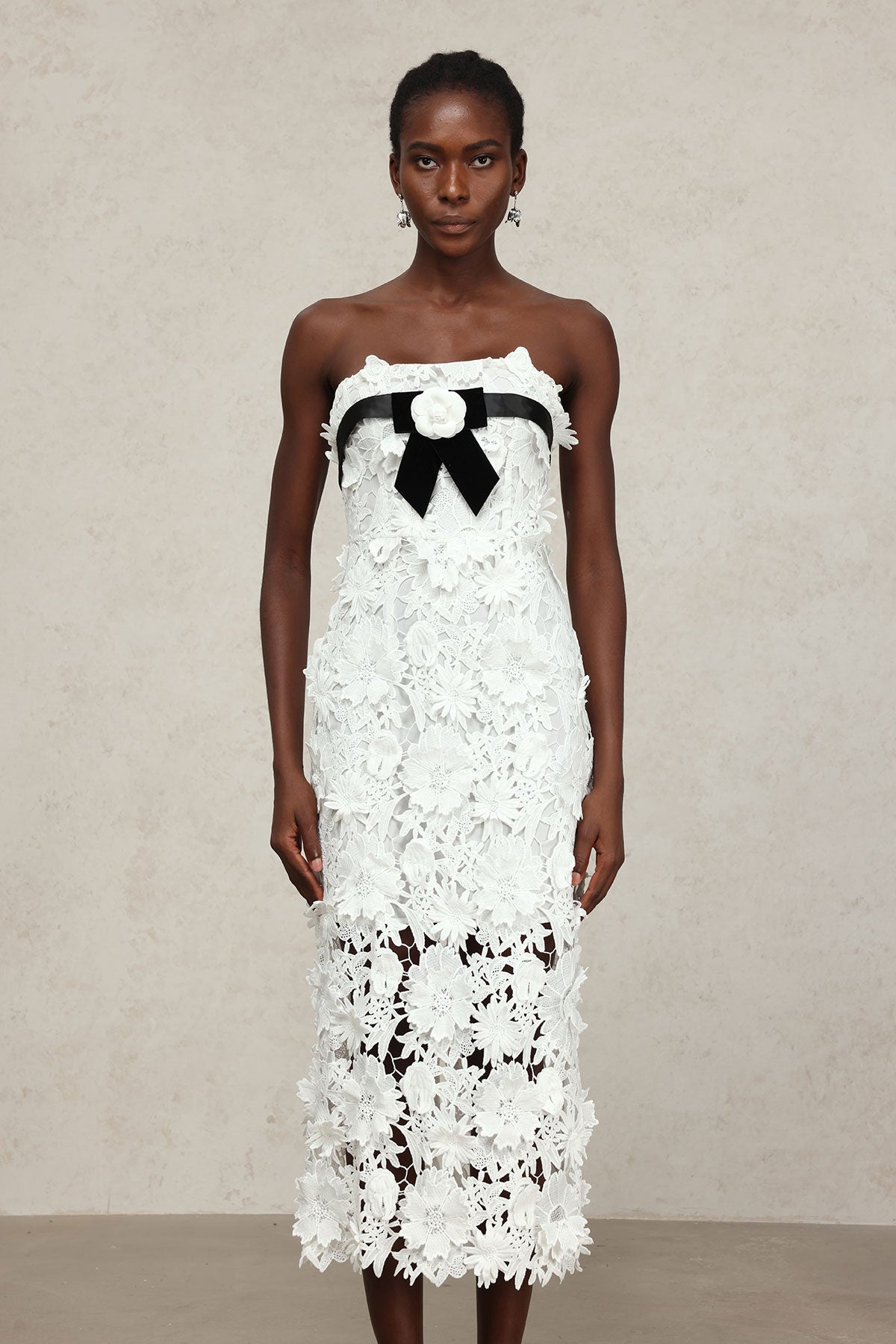 White Strapless Midi Dress