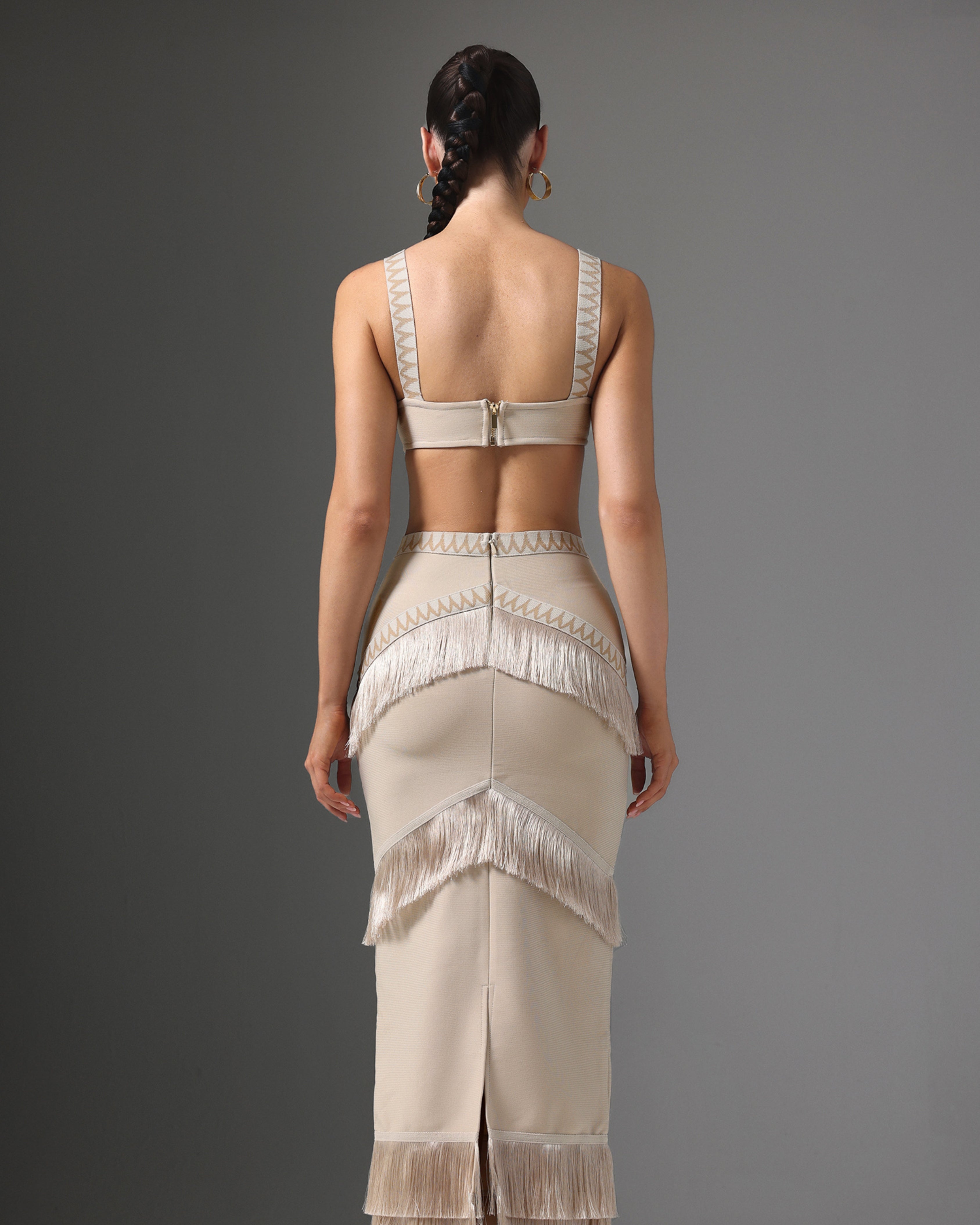 Champagne Fringe Contour Gown