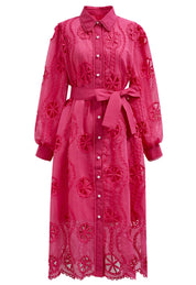 Magenta Pearl Lace Shirt Dress
